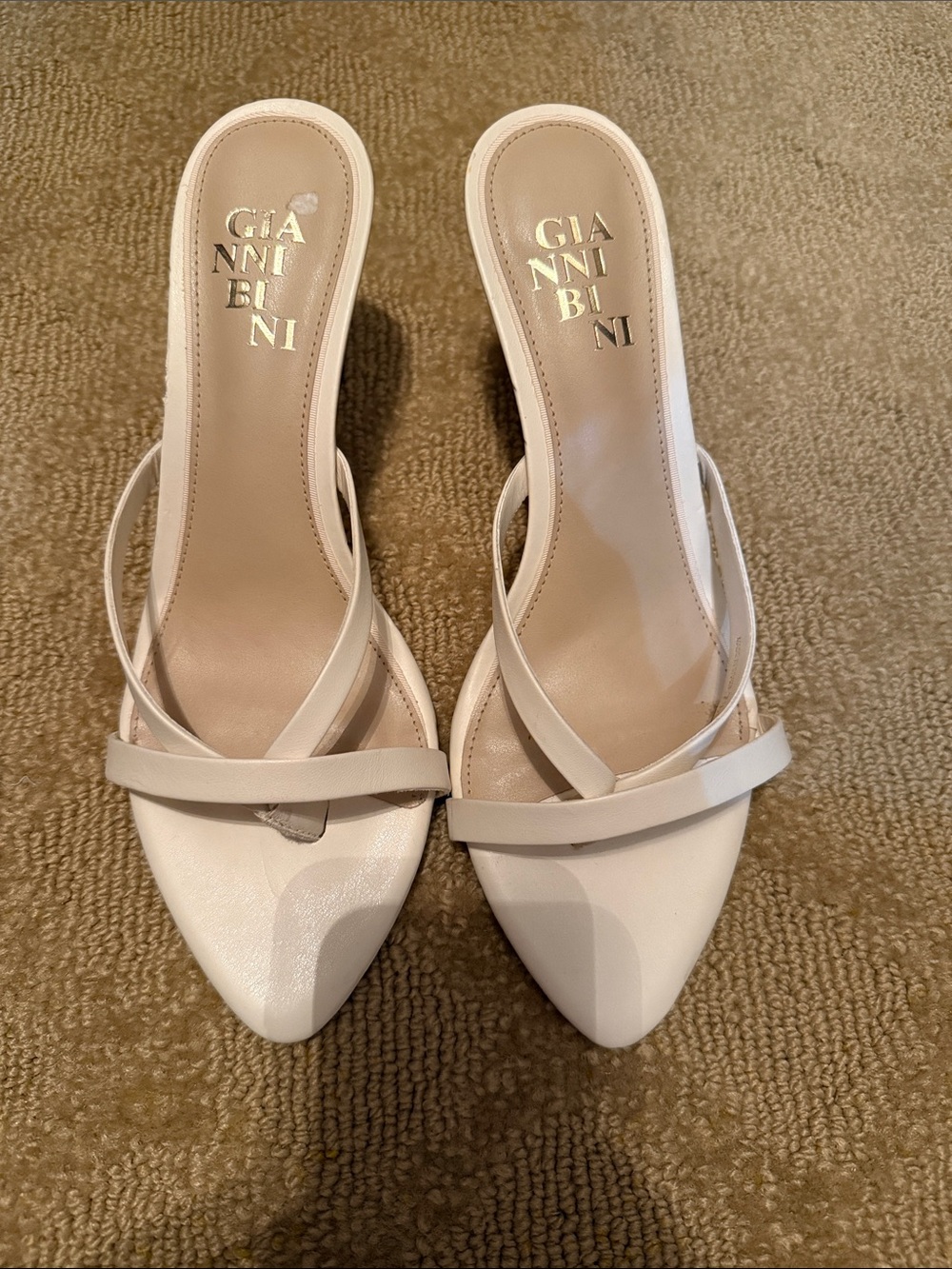 Gianni Bini Cream Pointed-Toe Strappy Mules